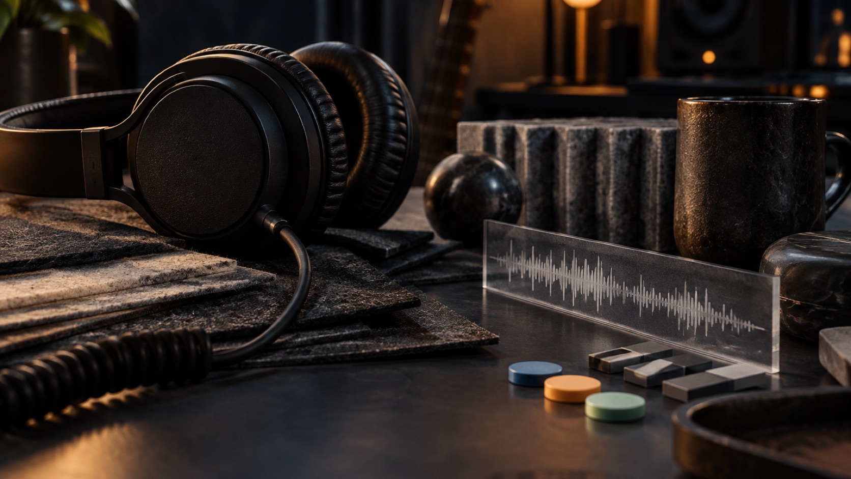 A music brief showing mood references, timing markers, instrumentation notes, and a review checklist.