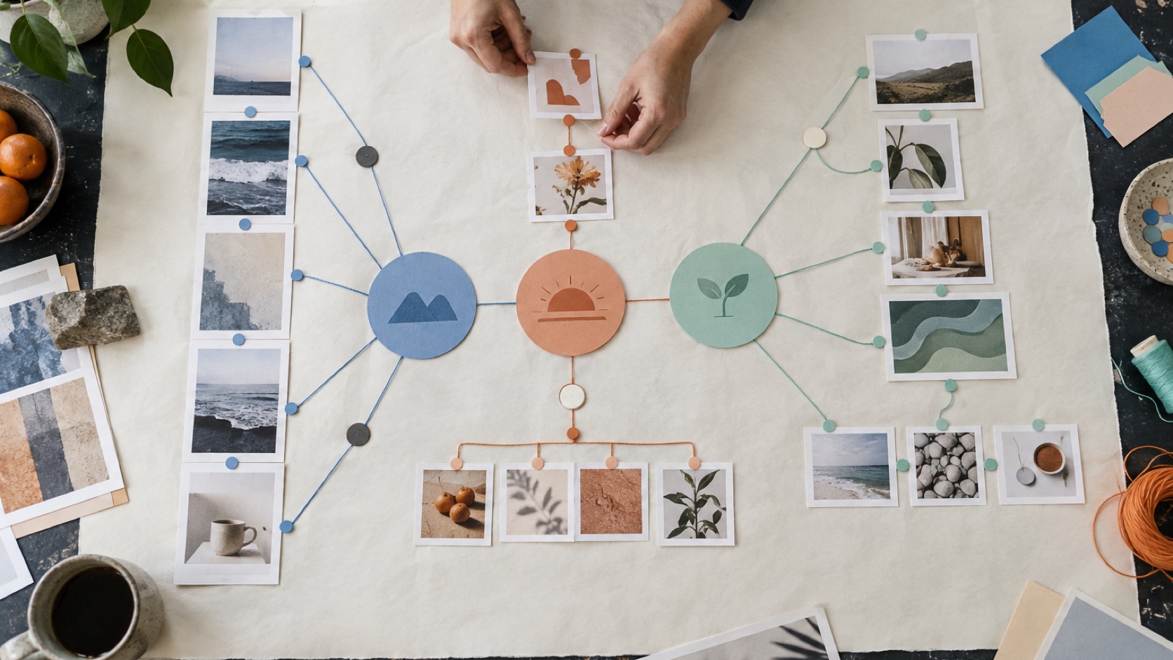 A four-week social-content board organized around three core ideas, source notes, and format variations.