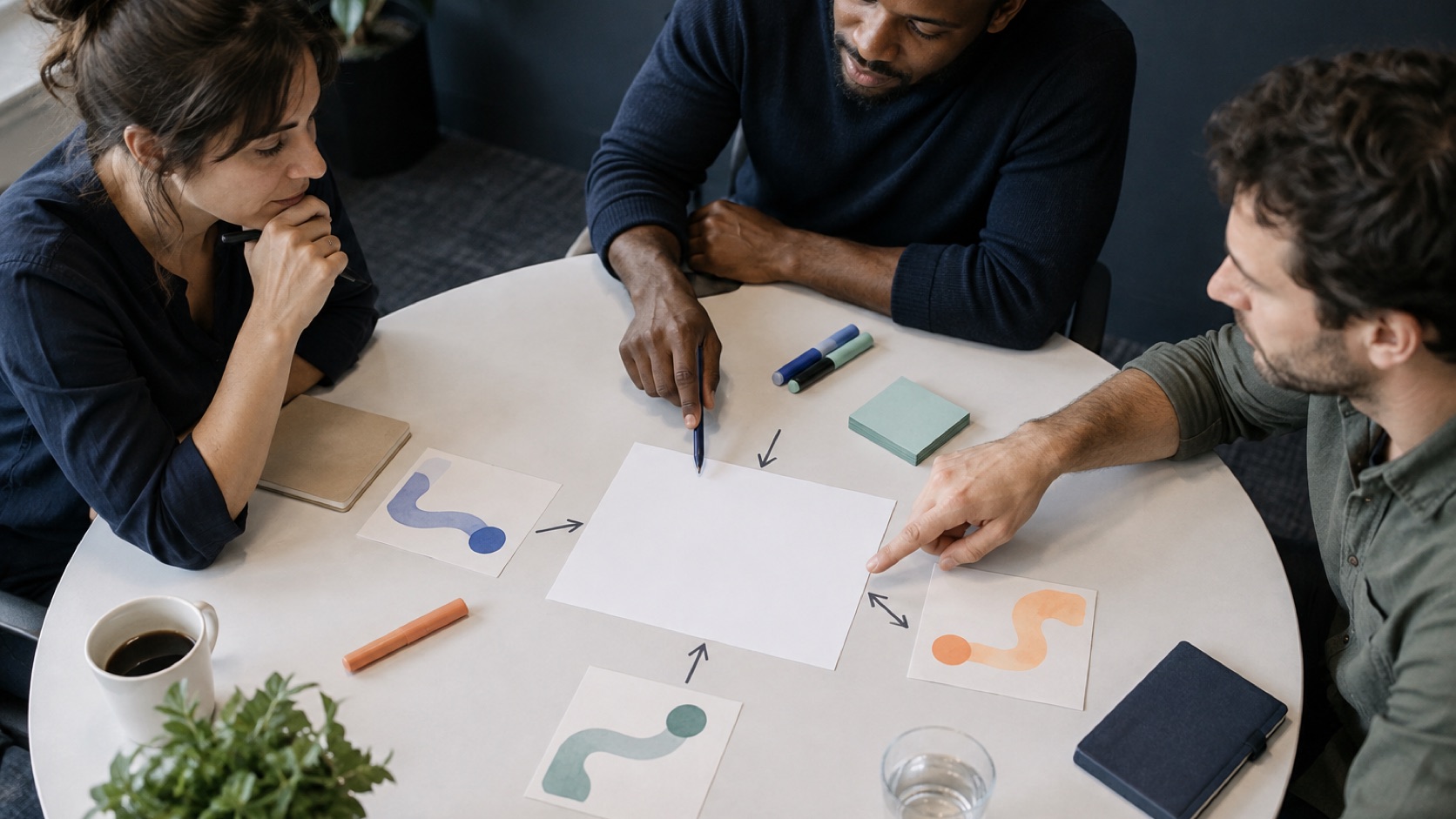 A meeting-note workflow showing consent, capture, a decision schema, owner and deadline review, distribution, and corrections.