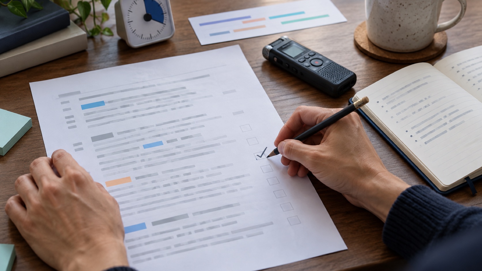 A note-taking evaluation matrix comparing consent, capture, transcript checks, action extraction, export, and integration.